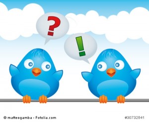 Two blue birds with FAQ balloons