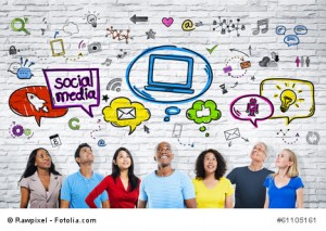 People Looking up at Social Media Icons